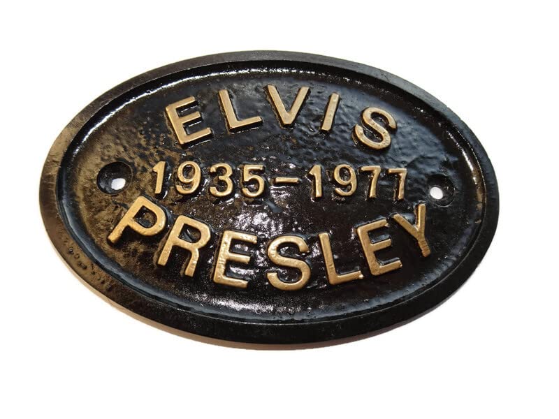 Elvis Presley Dated 1935-1977 Plaque murale avec inscription dorée en relief 12,7 x 8,9 cm