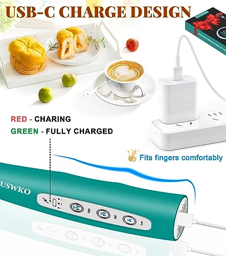 Image of YUSWKO Handheld Milk Frother Wand for Coffee, Rechargeable Electric Whisk with 3 Heads 3 Speeds Drink Mixer Coffee Frother For Latte, Cappuccino, Hot Chocolate, Egg, Turquoise