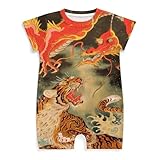 [ロニコン] ロンパース ベビー服 半袖 ドラゴン 虎 龍 子供服 前開きタイプ 新生児服 女の子 男の子 可愛い 0-24ヶ月 部屋着 寝間着 3-6M