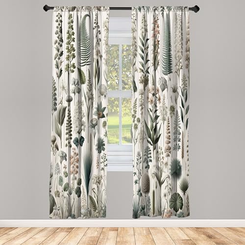 Ambesonne Neutral Window Curtains, Exotic Botanical Illustration of Leaves Pastel Tones Ferns and Palms, Lightweight Decorative 2-Panel Set & Rod Pocket, Pair of - 28