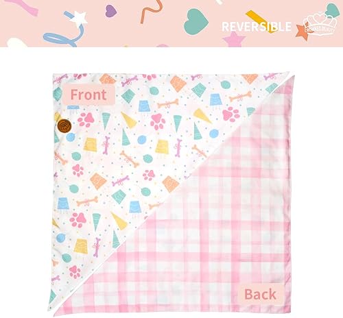 Miniatura 5 de CROWNED BEAUTY Pañuelos de cumpleaños para perros, reversibles, grandes, paquete de 2 unidades, juego de celebración (rosa), bufandas triangulares