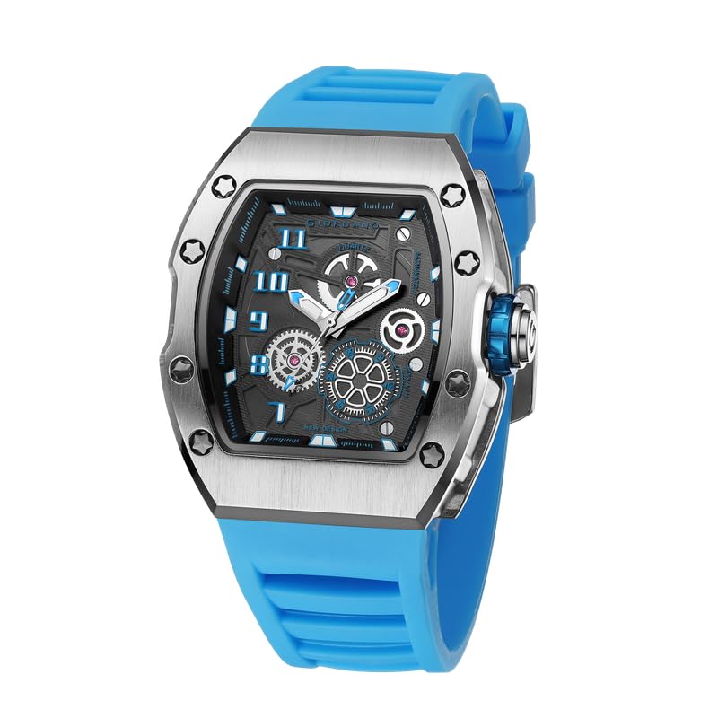 Image of Giordano Square Analog Casual Sporty Watch for Men - Mechanical-Inspired Design dial, Quartz Movement, Silicon Strap and Date Display Function - GZ-50150
