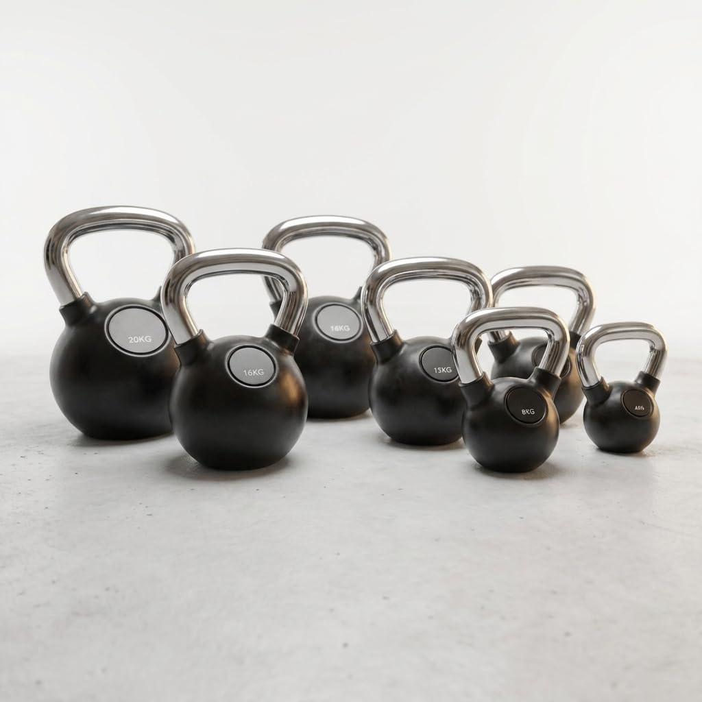 Black Snake Kettlebell Set Chrom – gummierte Kugelhantel mit Chromgriff