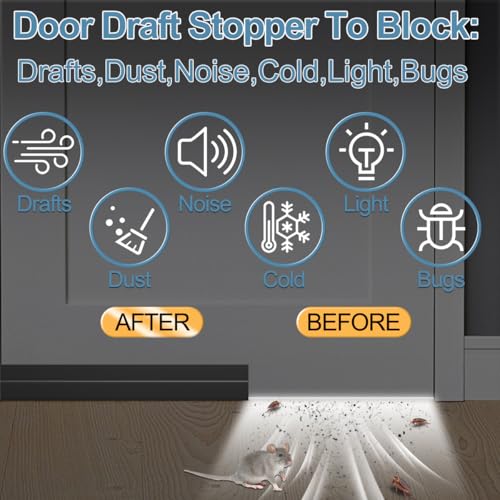 Image of Door Draught Excluder, Adjustable Door Sweep for Bottom of Door, Gap Filler for Exterior and Interior Doors, Door Weather Stripping Blocks Noise and Cold Air (39 Inch, Black)