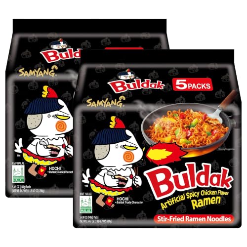 Samyang Buldak Hot Spicy Chicken Ramen Noodle Korean Stir-Fried Ramen, Original Flavor, 4.94 Ounce (Pack of 10)
