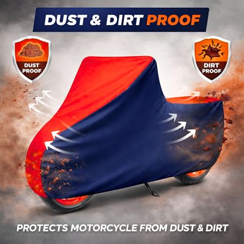 Image of 6X6 Heavy Duty Bike Cover for Jupiter 125, Dual Tone Red & Blue, All-Weather Protection, Waterproof, UV Resistant, Dustproof, Windproof, Durable Outdoor Motorcycle Body Covers for Daily Use
