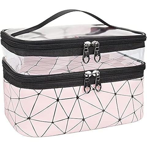 MKPCW Makeup Bag Double layer Travel Cosmetic Case Make up Organizer Toiletry Bag (Pink) Cover