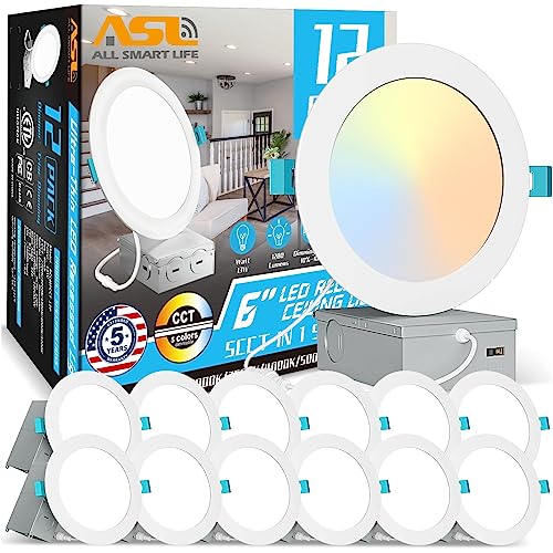 Allsmartlife 12-Pack 6 Inch LED Recessed Light, 5CCT Options (2700K-5000K) 13W=120W 1280LM Dimmable Ultra-Thin Canless LED Recessed Ceiling Light, High Brightness Can-Killer Downlight Junction Box ETL Allsmartlife 12-Pack 6 Inch LED Recessed Light, 5CCT Options (2700K-5000K) 13W=120W 1280LM Dimmable Ultra-Thin Canless LED Recessed Ceiling Light, High Brightness Can-Killer Downlight Junction Box ETL