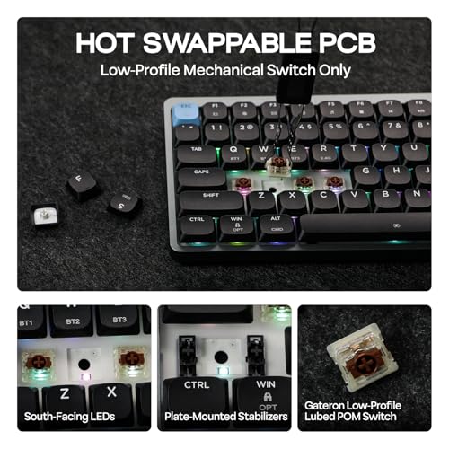 Image of EPOMAKER Luma84 Low Profile Aluminum Mechanical Keyboard, QMK /VIA Programmable, Tri-Mode Wireless, Win /MAC /Linux Compatible, RGB Backlight (Black&Blue, Gateron Low-Profile Red Switch)
