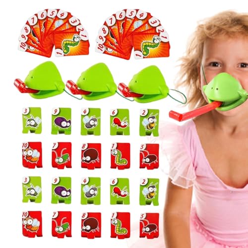 Jeu De Masque Langue Bataille À 4 Personnes, Cartes De Jeu pour Coller La Langue, Green Frog Mouth Tongue Catch Game, Jeux De Société De Bureau De Caméléon, Cadeaux Éducatifs De Jouet D'enf-Ants