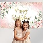 Avezano Rose Gold Birthday Backdrop for Women Pink Floral Golden Flash Happy Birthday Party Decorations Flower Glitters B-day Banner (6x3.6ft) - Image 4