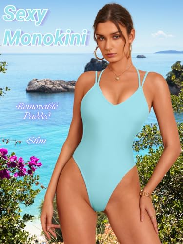 Image of ShawGobow Sexy Swimsuit for Women,Backless Scrunch Butt High Cut Monokini,One Piece Cheeky Bathing Suit Beach Pool Party