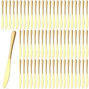 64 Pcs 9 Inch Gold Steak Knives Set Golden Serrated Knife Stainless Steel Steak Knife Butter Knife Dinner Knives for Kitchen Wedding Party Restaurant, Dishwasher Safe and Easy to Clean