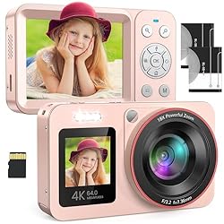 Cámara de Fotos Cámara Digital 4K 64MP FHD, Cámara...: 【Pantalla Multifunción, Herramienta de Grabación de Vlogs】Esta camara fotos está equipada con una pantalla frontal de 1,4 pulgadas, mantenga pulsado el botón OK durante 3 segundos para cambiar al modo selfie, conveniente para selfie y vlog shooting.2...