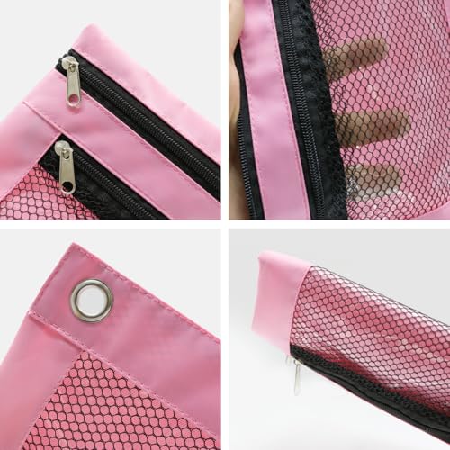 Image of Pencil Pouch for 3 Ring Binder, Heavy Duty Canvas Dual Zipper Pen Bag with Clear Window, Smooth Metal Zipper, Fit Standard 3-Ring Binders for School Office Travel Supplies (Pink)