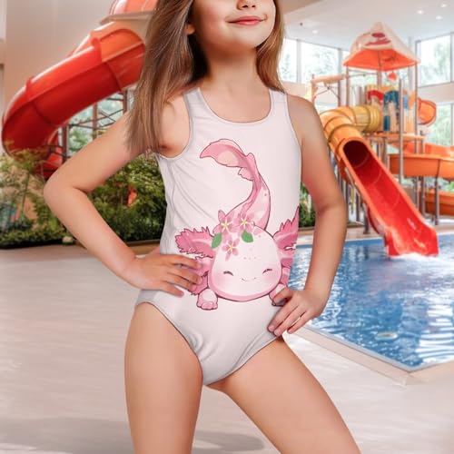 Image of Girls One Piece Swimsuits Axolotl Cross Back Swimwear Beach Summer Quick Dry Beach Bathing Suit