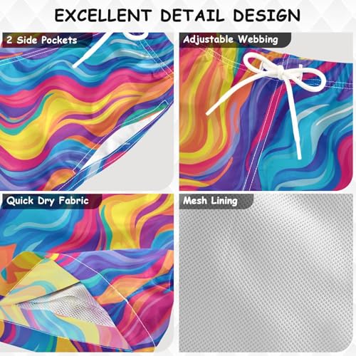 Pigsaly Boys' Swim Board Shorts Rainbow Colorful Wavy Boy's Swim Trunks Kids Swimwear 4T3