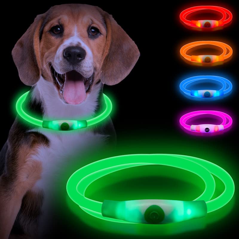 Sofore Collare Luminoso per Cani,Luz de Collare Luminoso Per LED Para la Oscuridad,USB Recargable 3 Modos de Flash Collare Luminoso per Cani Ricaricabile Tamaño Ajustable,Adecuado para Perros,Verde