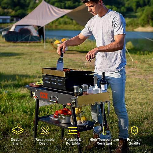 Oox Portable Grill Table With Double-Shelf For Outdoor Prep,Folding Grill Stand Fits Blackstone Griddle 17 Inch 22 Inch, Tabletop Propane Gas Grill, Camping Bbq Cooking, Stainless Steel, Black #TOP1