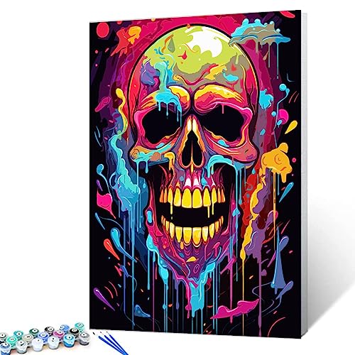 Aihonmin DIY Paint by Numbers,Sugar Skull Day of The Dead,Abstract Canvas Oil Painting Kit for Kids&Adults,16X20 Drawing Paintwork Acrylic Pigment,for Home Living Room Decorative Painting Frameless
