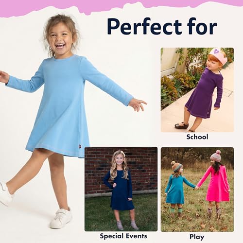 Image of City Threads Girls' 100% Cotton Long Sleeve Dress - Active Kids School, Playing, Parties - Made in USA