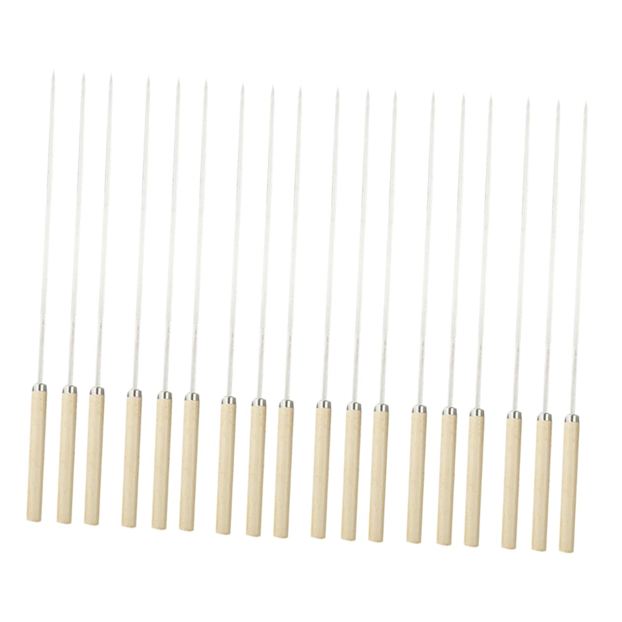 KONTONTY 50pcs Stainless Steel Bbq Forks Wooden Handle Barbecue Meat Forks Rustproof Easy to Clean for Cheese Meat Fruit Corn Outdoor Cooking