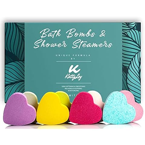 Katty Loy Luxury Shower Steamers Bath Bombs Fizzer Heart Set - Lavender Rose Ocean Strawberry Lemon Mints - Spa Gift for Women Girls Teens Her Mum Friend Him Men Valentines Day Stocking Filler Cover