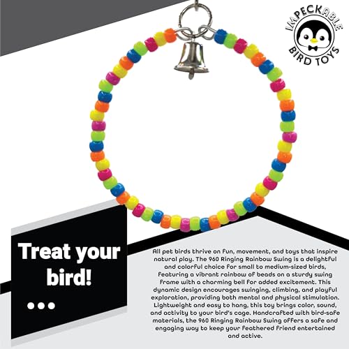 Image of 960 Ringing Rainbow Swing- Handcrafted Colorful Bird cage Toy, Smooth Rainbow Plastic Beads, Ringing Metal Bell, Fun Circle Swing Shape, Great for Small Birds Parakeets Cockatiels Budgies Lovebirds