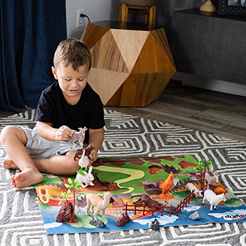 JoyKip Bauernhoftiere Spielfiguren Set mit Spielmatte für Kinder ab 3 Jahren, Spielzeug Figuren- Hund, Pferd, Lama… – Bild 6