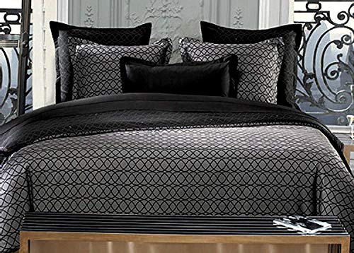 AZZARO Paris Housse de Couette Vagues Gris - 200 x 200 cm + 2 taies 65 x 65 cm - Percale de Coton