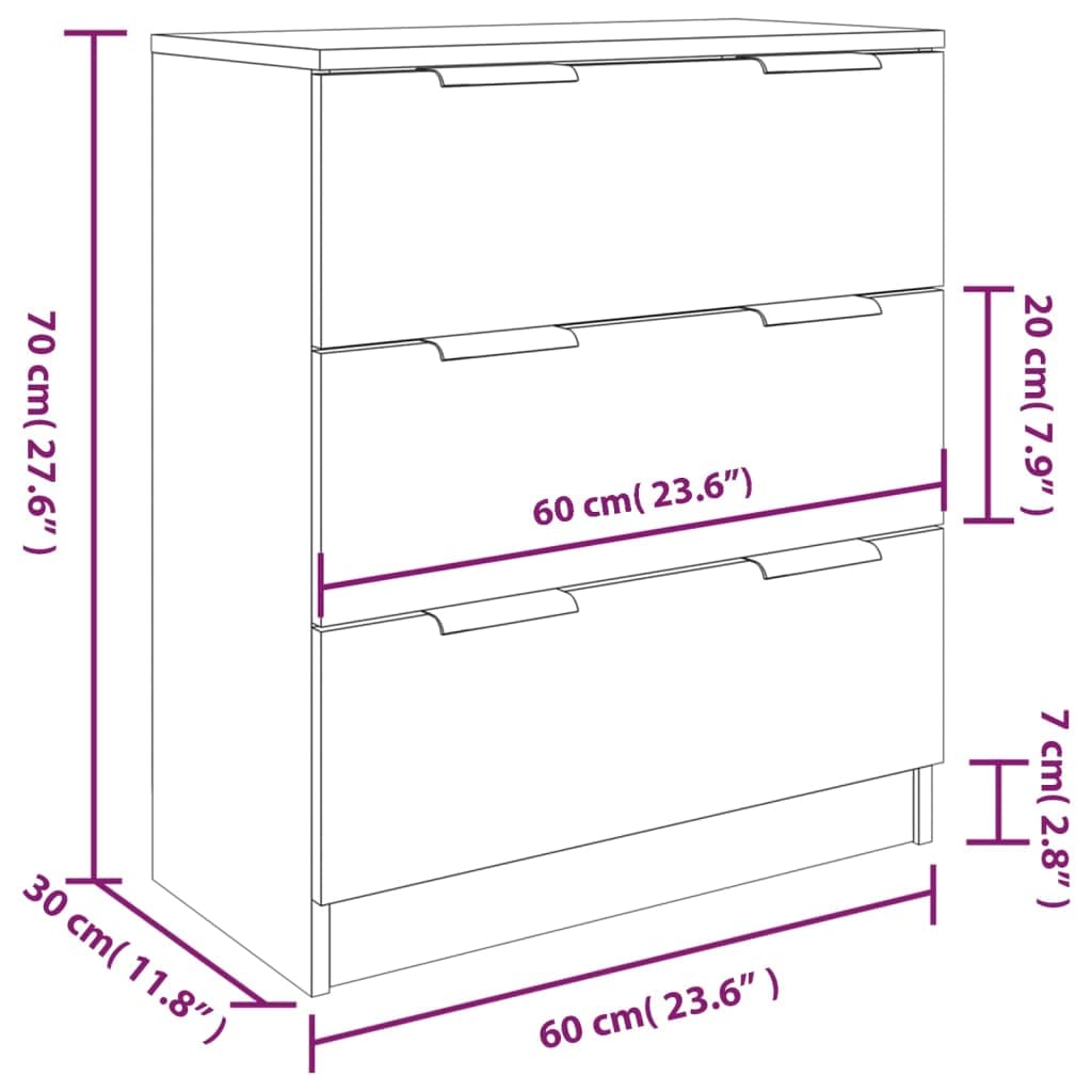 3-częściowy zestaw kredensów betonowo-szary materiał drewnopochodny z 3 szufladami każda 60 x 30 x 70 cm miejsce do przechowywania mebli kuchennych, salonu, komody uniwersalne, wytrzymałe i
