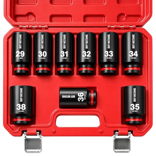 1/2 9PCS Socket Set Axle Nut Socket Impact Socket 1/2 Drive Socket 29mm 30mm 31mm 32mm 33mm 34mm 35mm 36mm 38mm Socket 6 Point