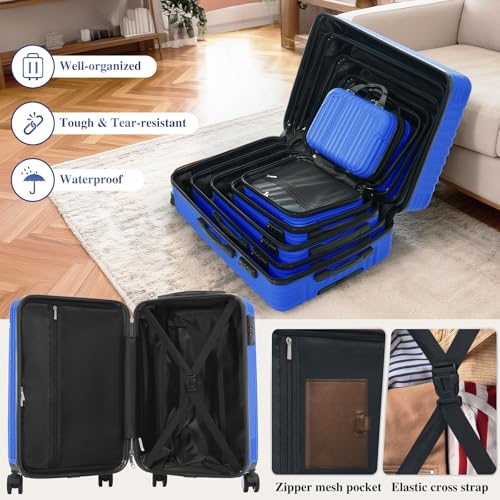 Image of 6 Piece Luggage Set with TSA Lock, Hard Sided Luggage with Double Spinner Wheels, Carry On Luggage Sets, Luggage Suitcases, Durable ABS Hard Shell Travel Suitcase Set for Men & Women, Unexpandable