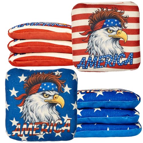 Play Platoon Pro Cornhole Bags Set of 8 - Professional Dual Sided Slick and Sticky Side Competition Corn Hole Bags - Tournament Series 4 Red & 4 Blue America Eagle