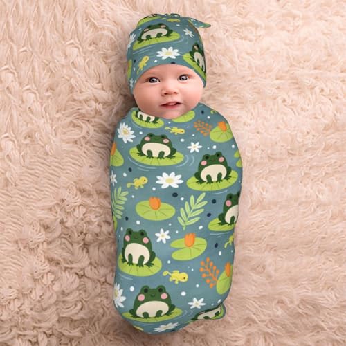 Image of Frog Swaddle Blanket, Soft Swaddling Blanket Baby Clothes, Frog Baby Stuff