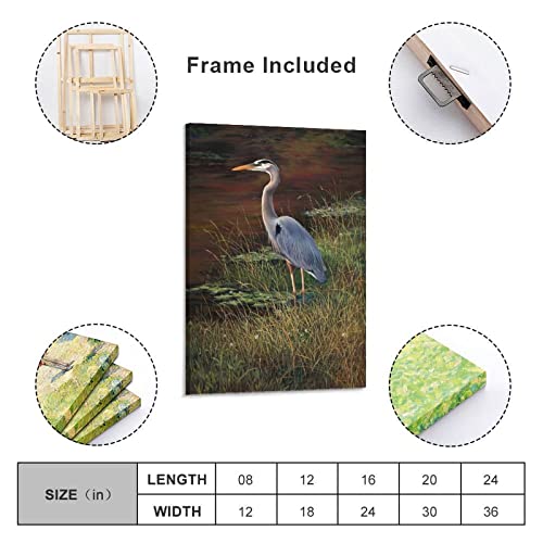 Posters Lady Blue Heron Wall Art Vintage Bird Wall Art Swamp Pelican Wall Art Canvas Wall Art For Living Room Bedroom Office Kitchen Decor 24X36Inch(60X90Cm) Frame-Style #TOP1