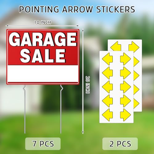 7 pcs garage sale sign with metal stakes 1734 x 1334 double-sided with 20 directional arrow stickers large yard weather-proof