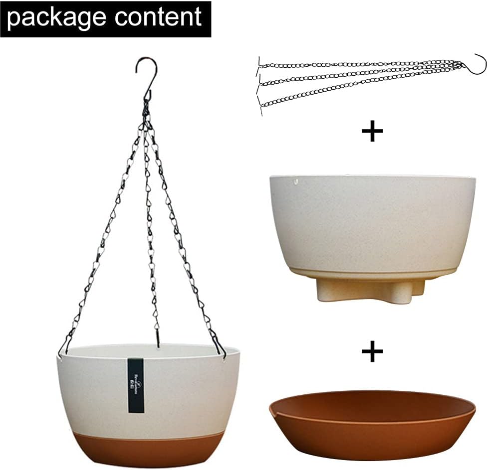 2 Pack Hanging Planters, 11.4 Inch Plastic Hanging Flower Pot Plant Basket with Drainage Holes, Self-Watering Hanging Flower Plant Pots with Removable Tray for Indoor Outdoor Plants