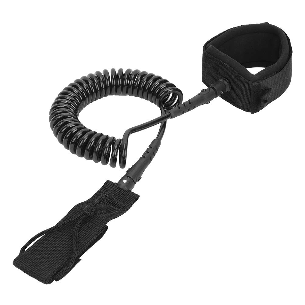 equlup Surfing Board Leash, 300cm Elastic Water Sports Foot Rope Paddle Board Ankle Spring Traction Strap for Bodyboard, Shortboard, Longboard, Black
