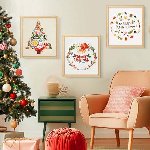 Image of wtisan Christmas Embroidery Kit, Cross Stitch Kits for Beginners, Needlepoint with All Tools & Instructions, Stamped Hand Embroidery Starter Kit for Holiday Crafts & Xmas Home Decor, W12