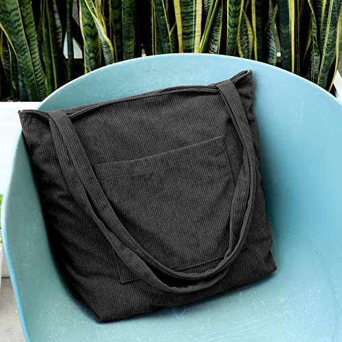 Bolso Tote de Pana para Mujer, Gran Capacidad, Color Negro miniatura 4