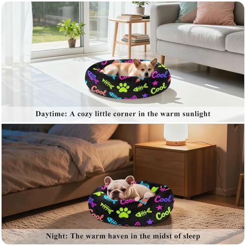 Lit pour chien et chat amovible noir taille S avec motif patte colorée - 5