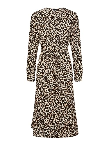 PIECES Damen Pcnessa Ls Midi Dress Noos, Silver Mink/AOP:Leo AOP, M