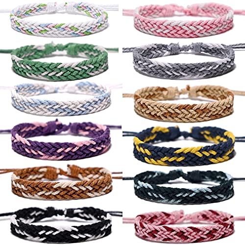 Belugsin 12 Pièces Bracelet Amitie Bracelet Tressé à la Main Bracelet Multicolores Réglable Bracelet d'amitié Femme Homme Cordon Bracelet