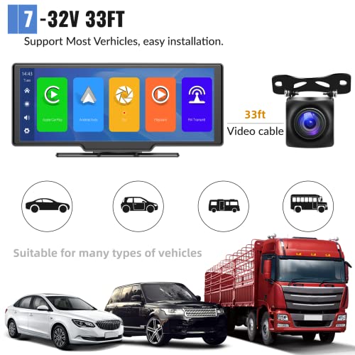 Wireless Apple Carplay Portable Car Stereo With Hd Front And Rear Backup Camera Driving Recorder 32G Tf Card, Podofo 9.3'' Touchscreen Radio Dash Camera,Bluetooth/Gps Navi/Voice Control/Android Auto #TOP5