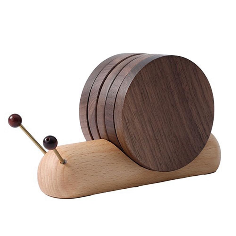CTRLZS Wooden Coaster Table Mat Snail Shaped Insulation Mat Wooden Tea Coaster Tool Tea Tray Gift