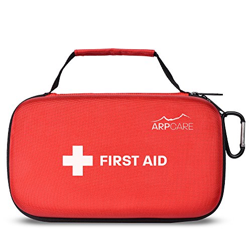 Compact First Aid Medical Kit - 121 Piece - Hard Carry Case Perfect for Home, Car, Camping, Office, Travel, Hiking, and Sports, Red