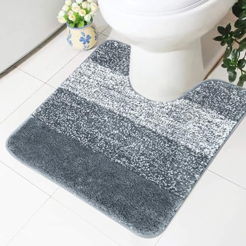 Famibay Tapis Salle De Bain Antiderapant Tapis WC Lavable en Machine 50x50cm Gris Foncé Blanc Absorbant Moelleux De Bain WC Toilette Contour