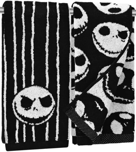 Halloween Skull Hand Towels 2 Pack, Reversible Striped & Skull Cotton - image 1