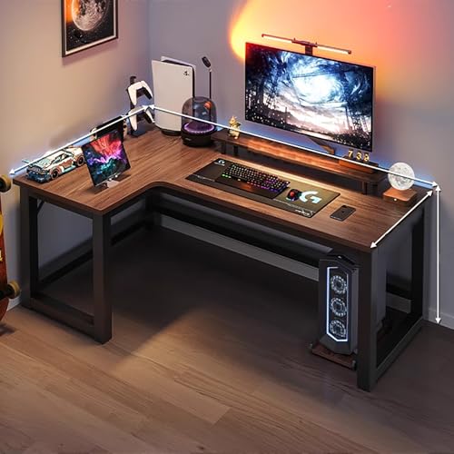 Dnowegas 学習机 ゲーミング デスク ゲームテーブル パソコン デスク pc デスク L字 l字型パソコン デスク l字 寮用カーボンファイバー表面 作業机 在宅勤務 配線穴付き パソコン デスク、オフィス デスク、 デスク、ダイニングテーブルなど